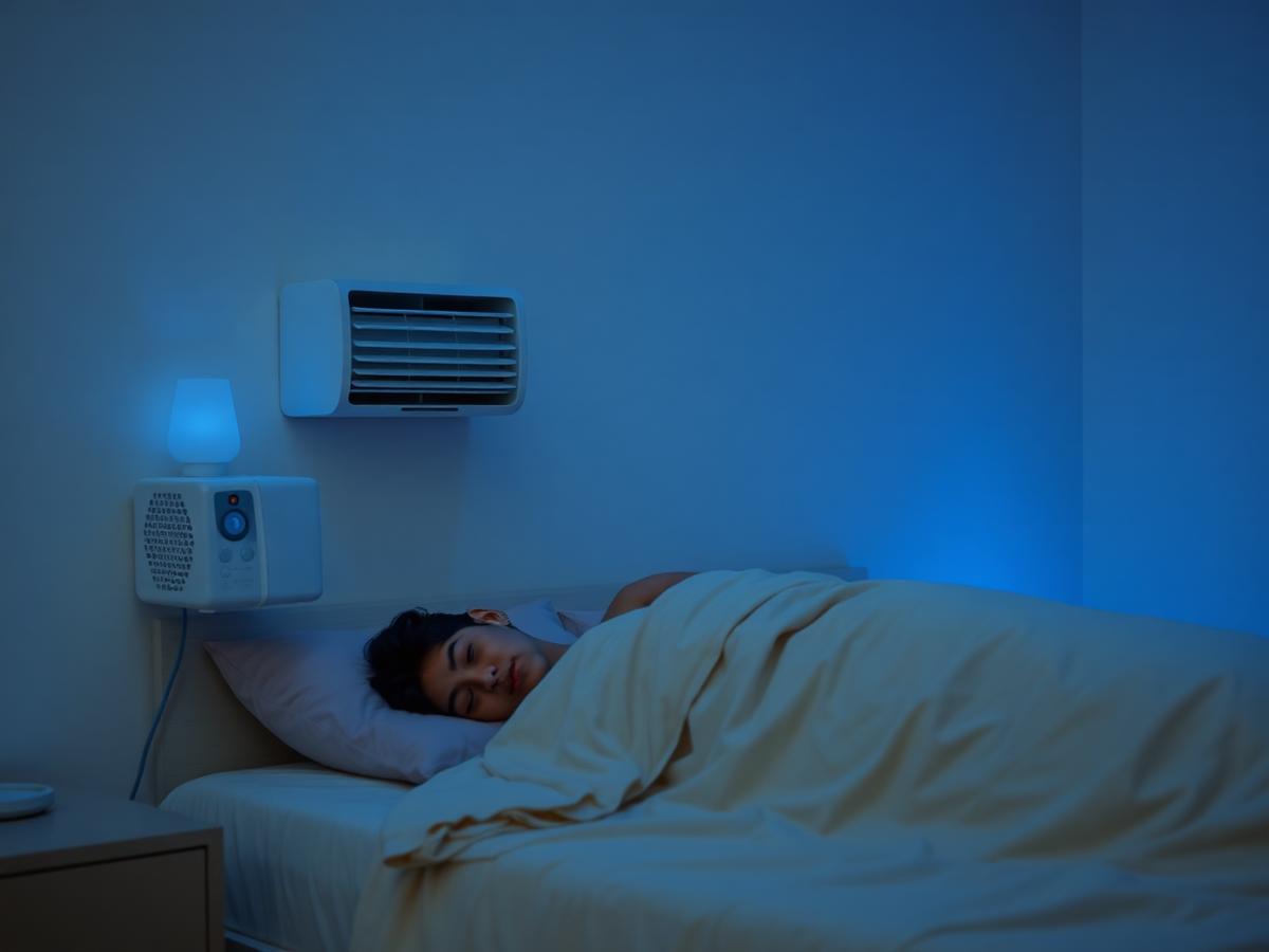 Person sleeping peacefully with CoolCove running quietly at night