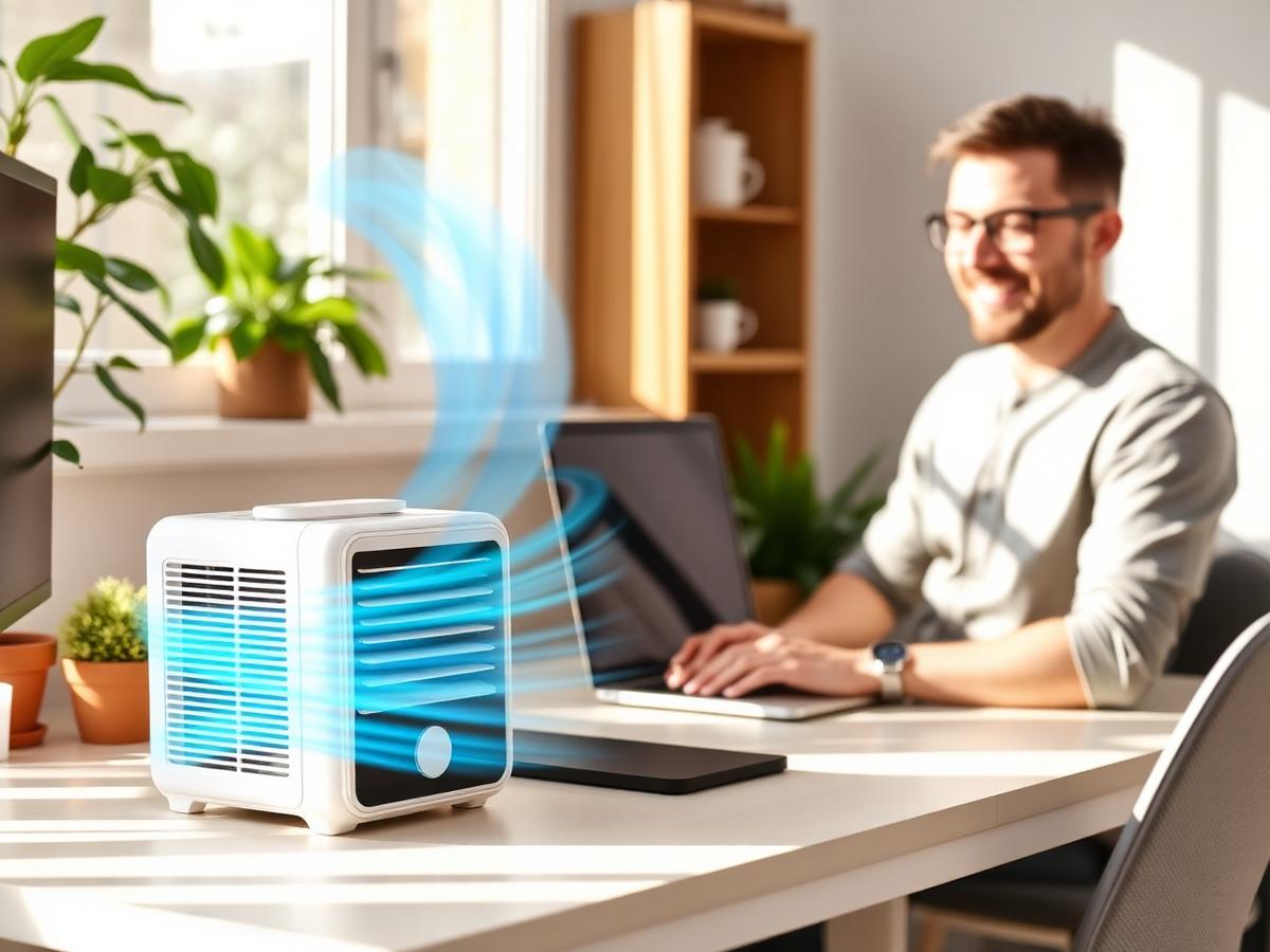 Man working comfortably at his desk with CoolCove